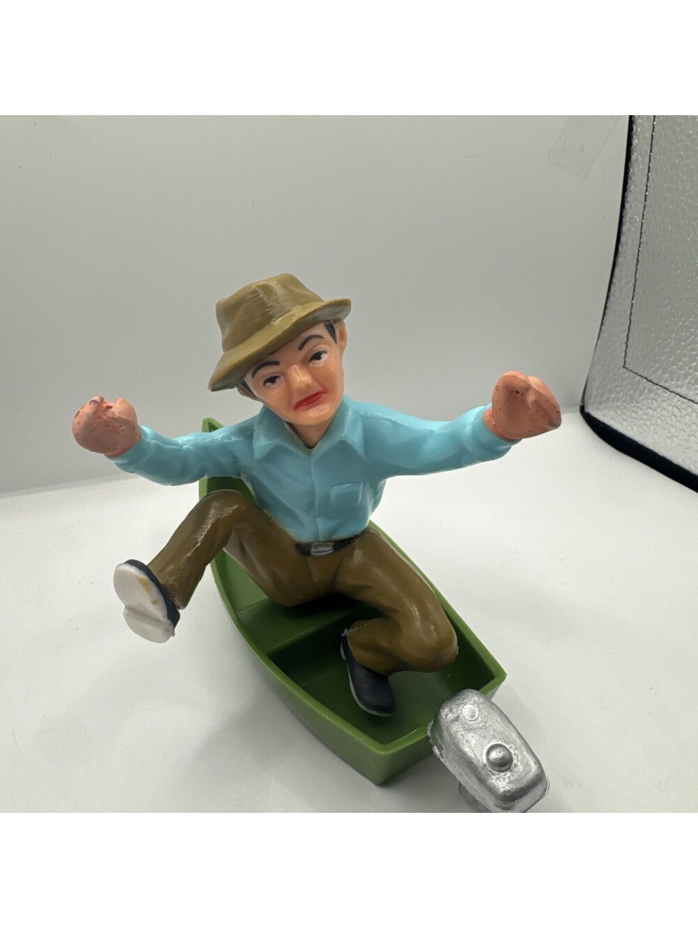 VTG Cake Topper Decoration 1978 Wilton Fisherman noFishing Pole Boat 4x8